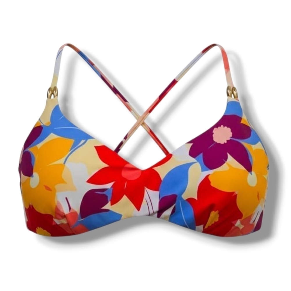 Time and Tru Women’s XL Bright Floral Strappy Back Swim Top NWT